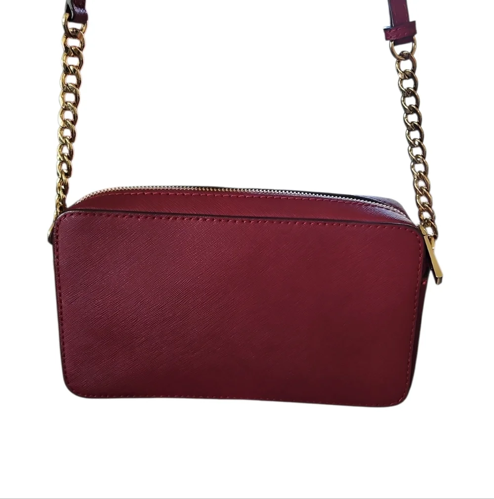 Michael Kors Jet Set Travel Crossbody Red Saffiano Leather Gold Chain MK Logo - Picture 4 of 9